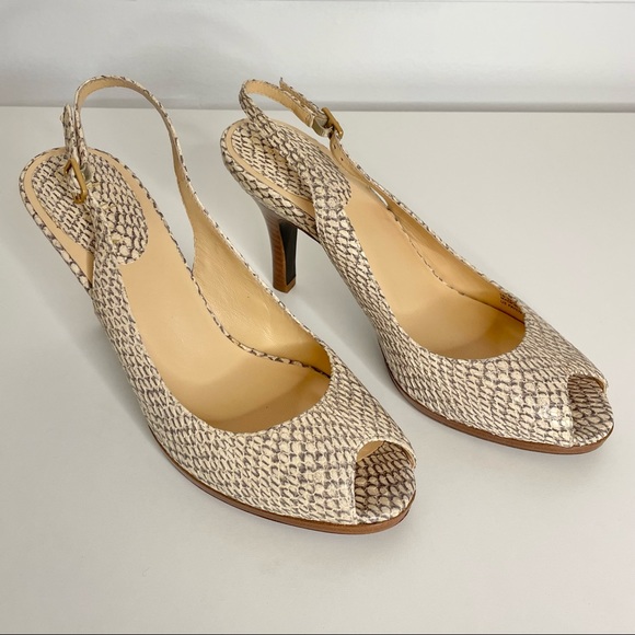 Cole Haan Shoes - Cole Haan Nike Air Open Toe Cream Snakeskin Slingback Platform Heels 9